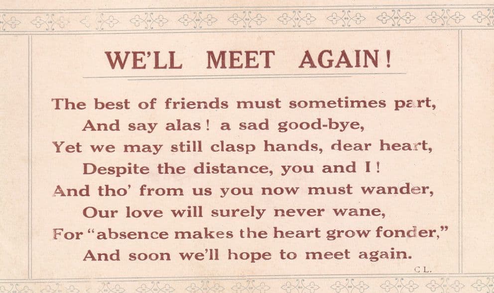 We'll Meet Again Antique Proberb E.Mack Hampstead Postcard