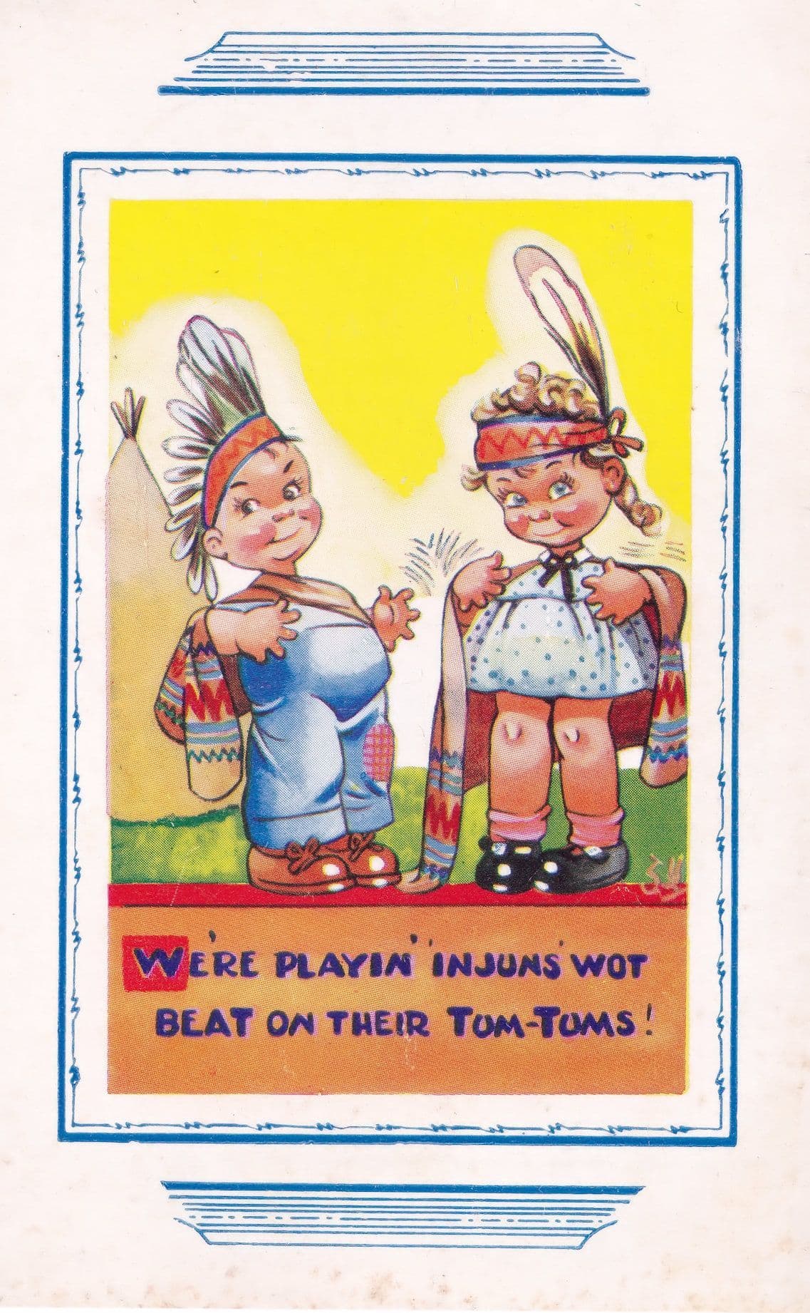We're Playing Cowboys & Indians Injuns Comic Postcard