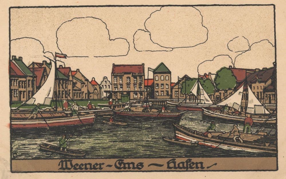 Weener Ems Hafen Lake Boats Antique German Artist Postcard