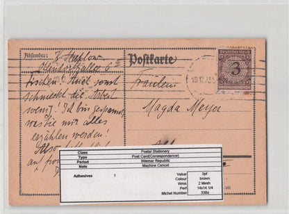 Weimar Republic 1923 Machine Cancellation German Old Postcard