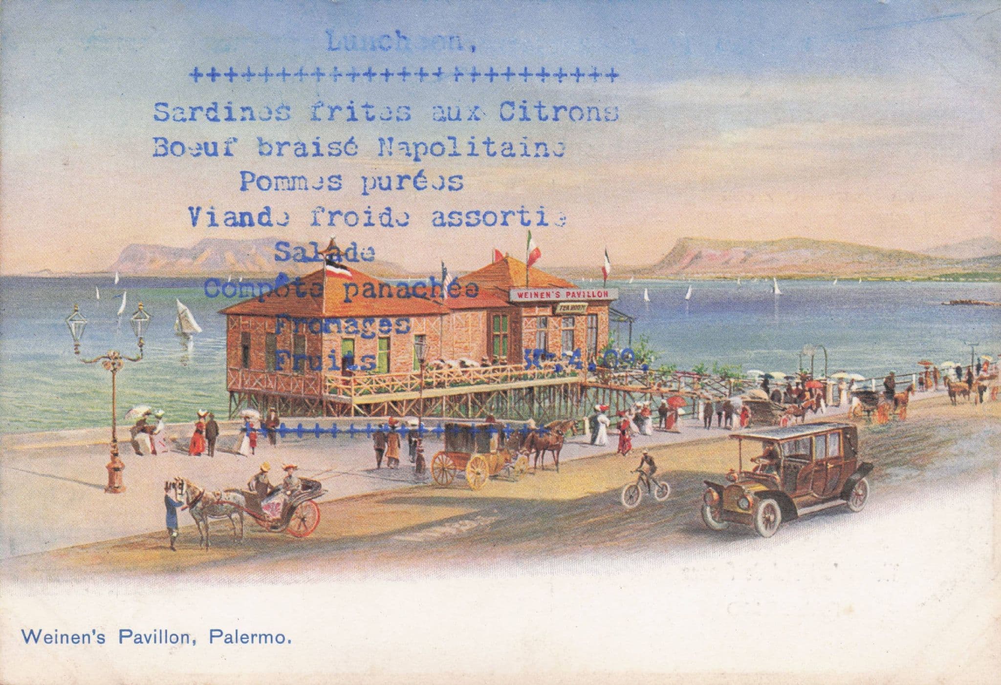 Weinen's Pavillion Palermo Fish & Cheese Menu Hotel Italy Old Postcard