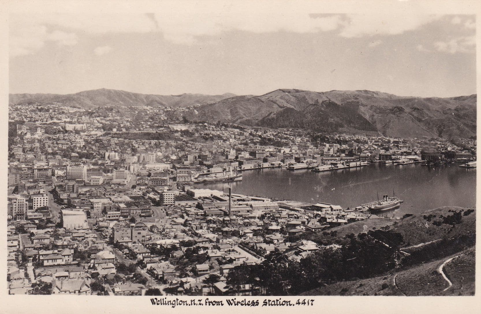 Wellington New Zealand Ships Aerial View From Railway Station RPC PB Postcard
