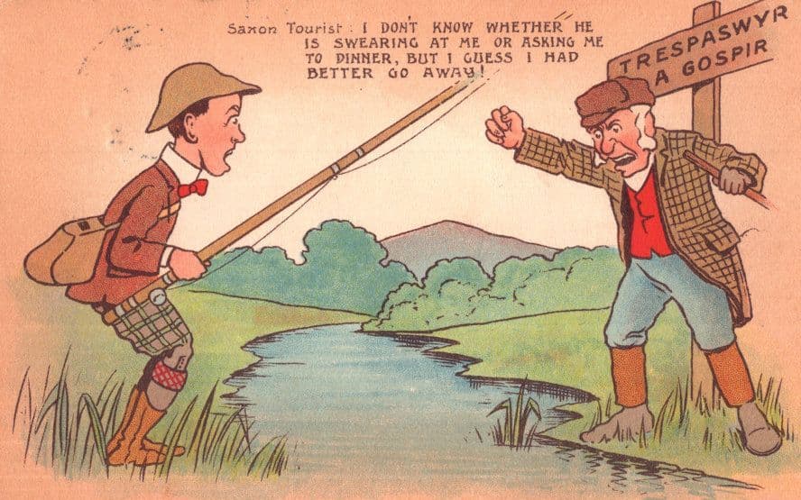 Welsh Fishing Trespassing Antique Comic Humour 1910 Postcard