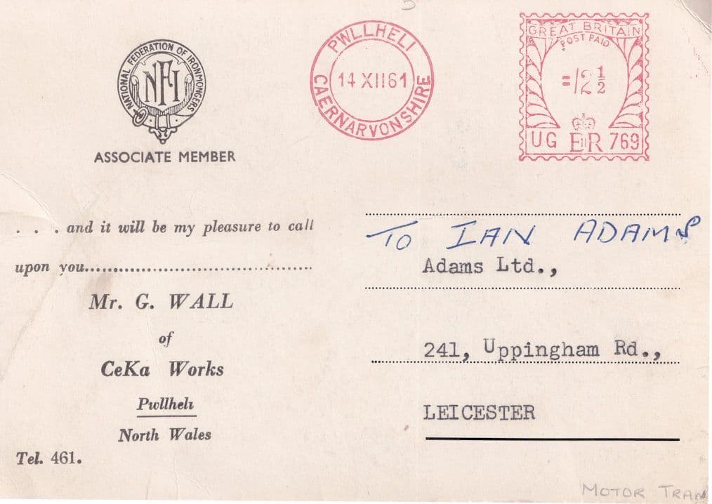 Welsh National Federation Of Ironmongers 1960s Postcard