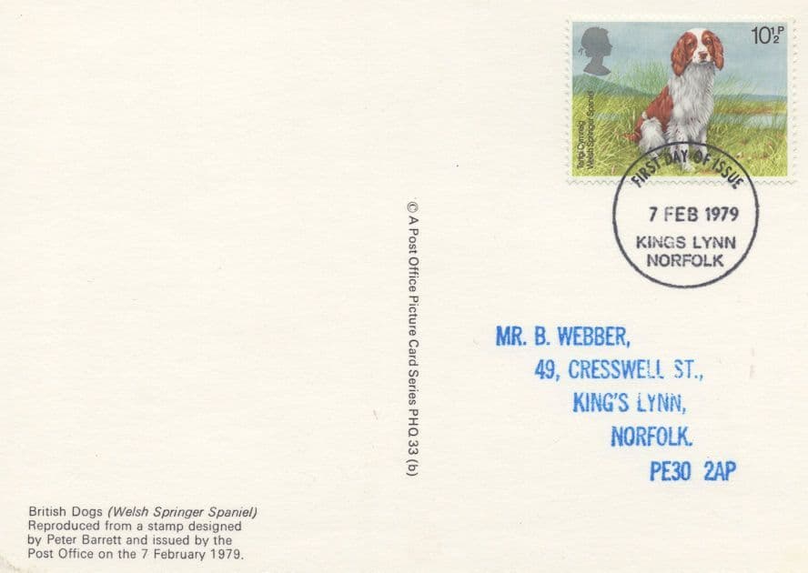 Welsh Springer Spaniel Norfolk Dog First Day Cover Postcard