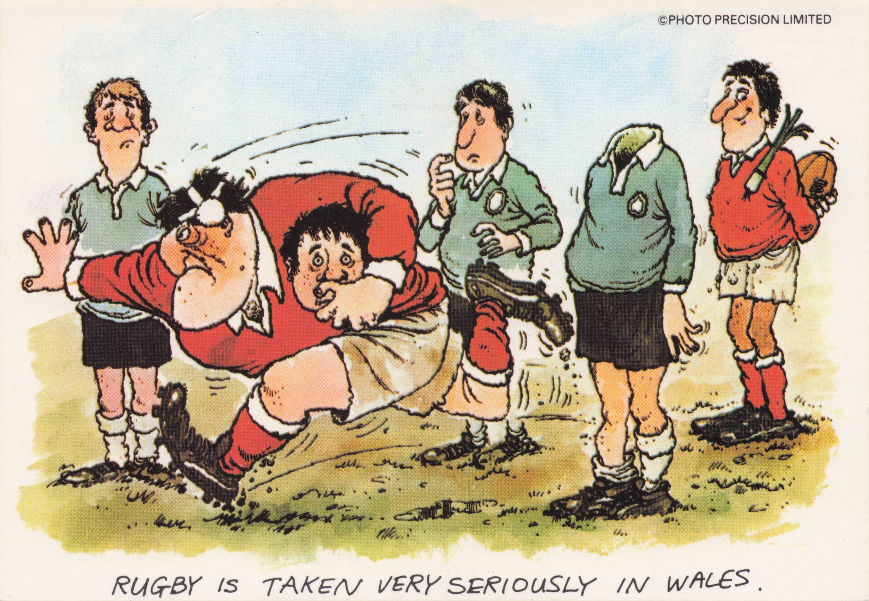 Rugby Wales Death Beheading In Scrum Welsh Sports Comic Postcard