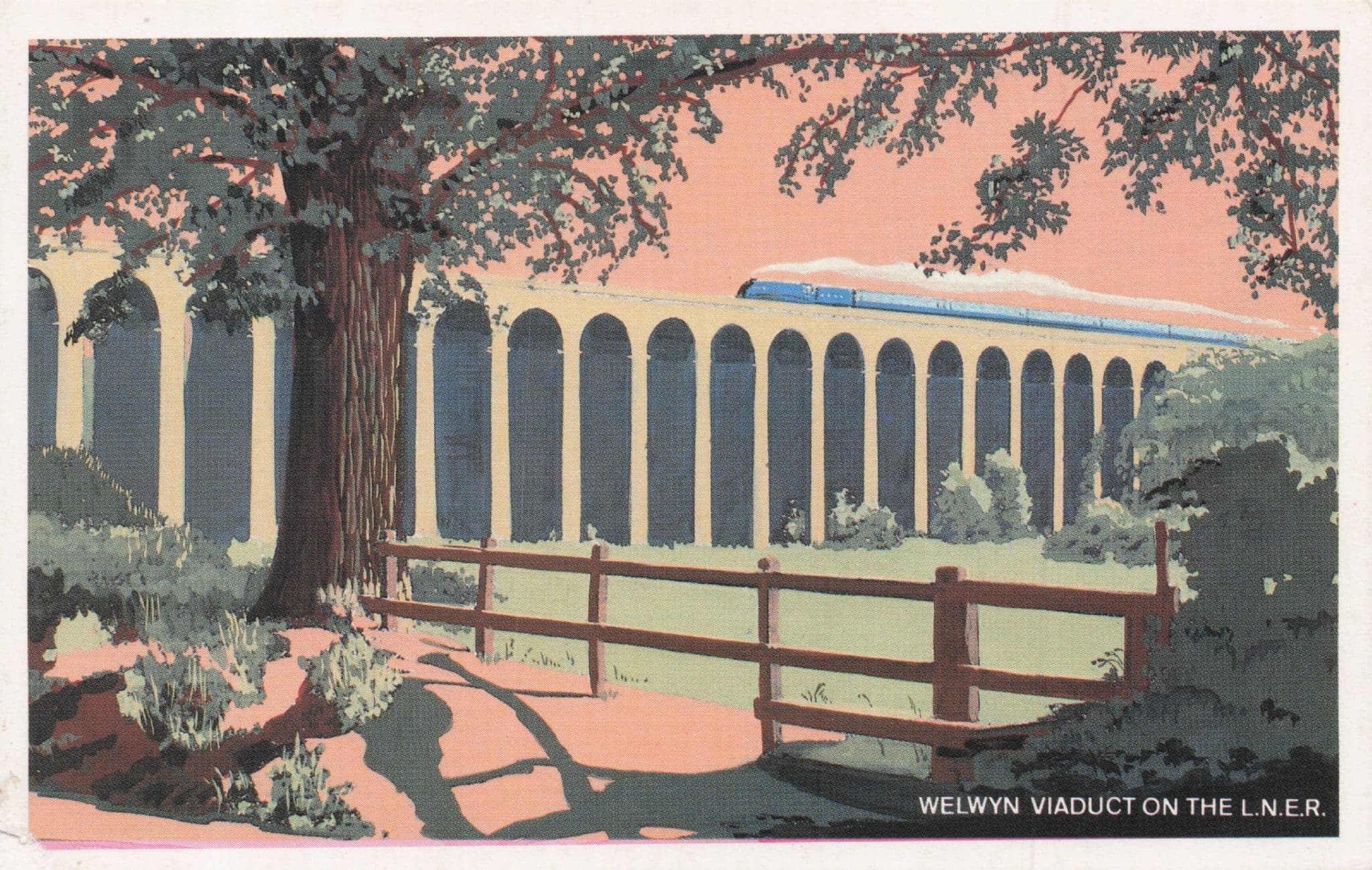 Welwyn Viaduct Bridge on the LNER Railway Painting Postcard