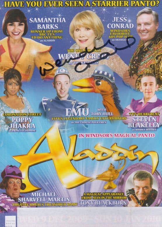 Wendy Craig Pantomime Aladdin Emu Toby Rod Hull s Son Hand Signed Theatre Flyer