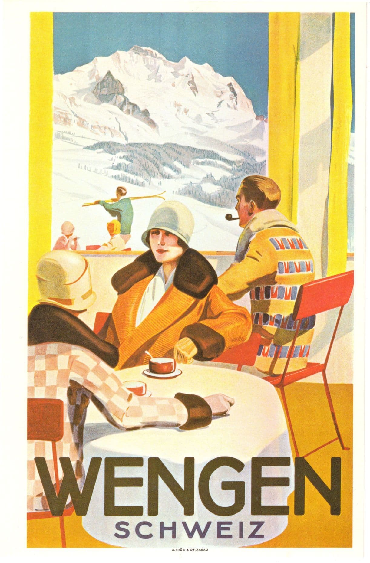 Wengen Schweiz Hotel Restaurant Window View 1925 Poster Postcard