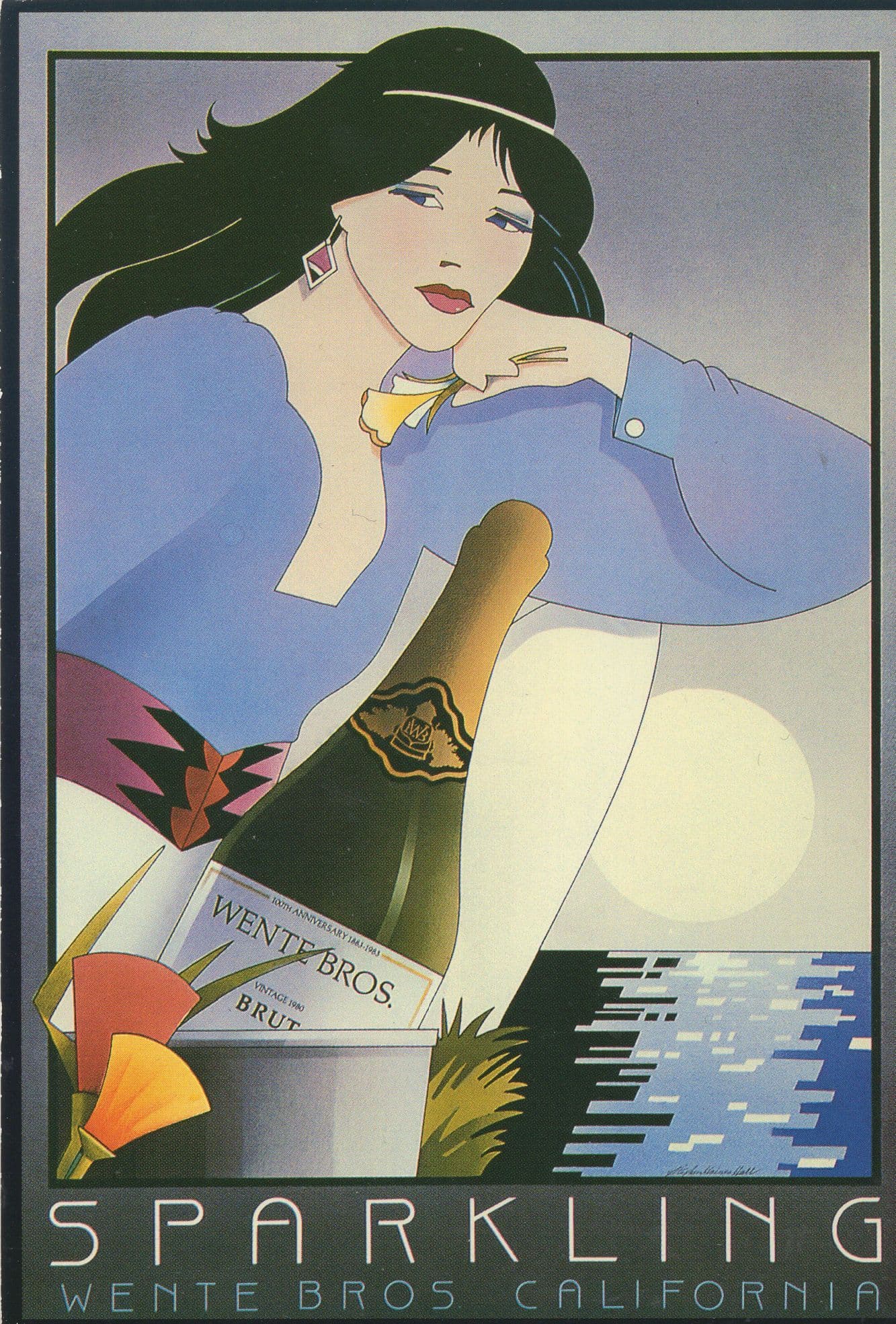 Wente Bros Champagne Painting Sparkling Wine California Postcard