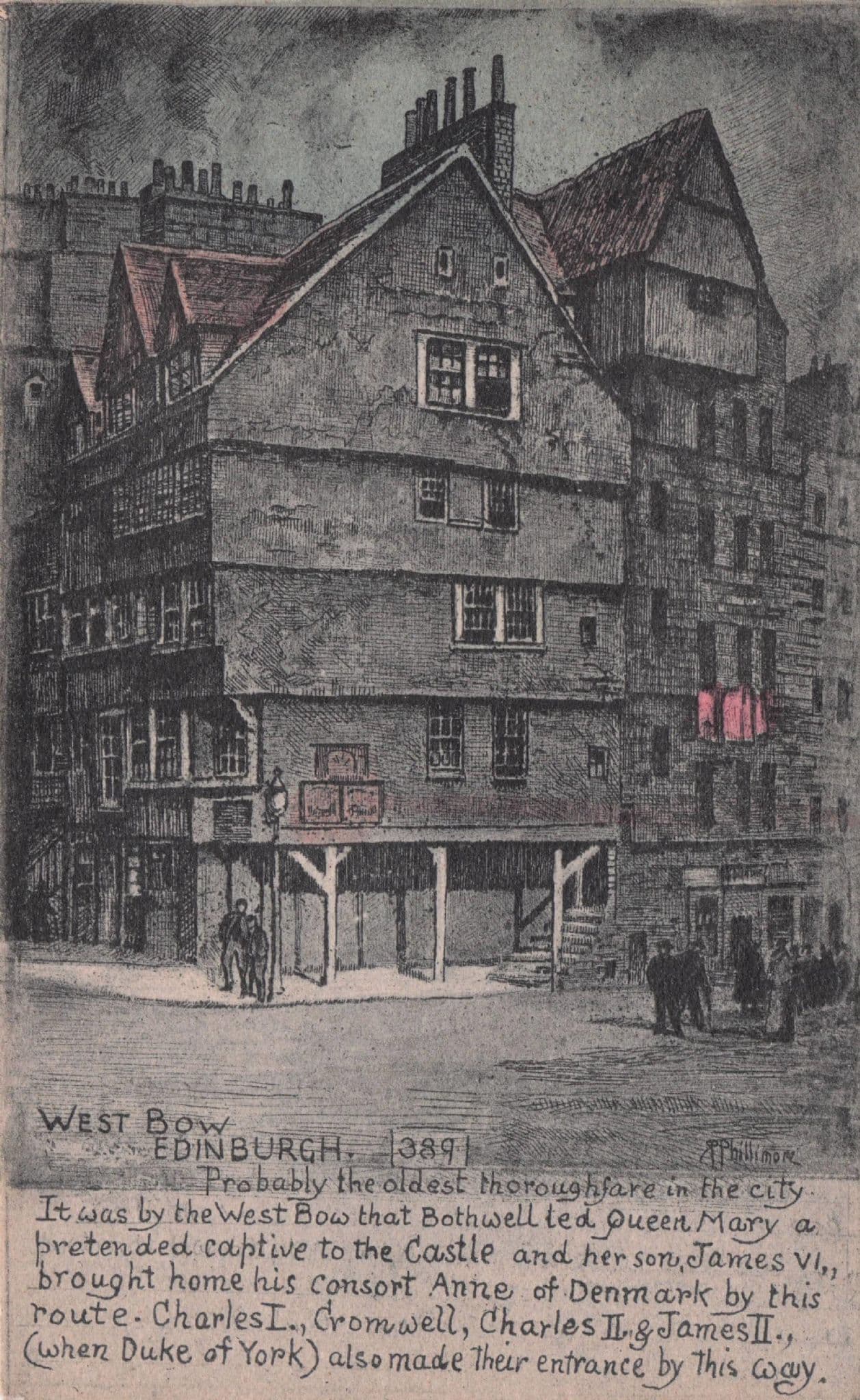 West Bow Edinburgh Scotland Phillimore Cromwell Old Postcard