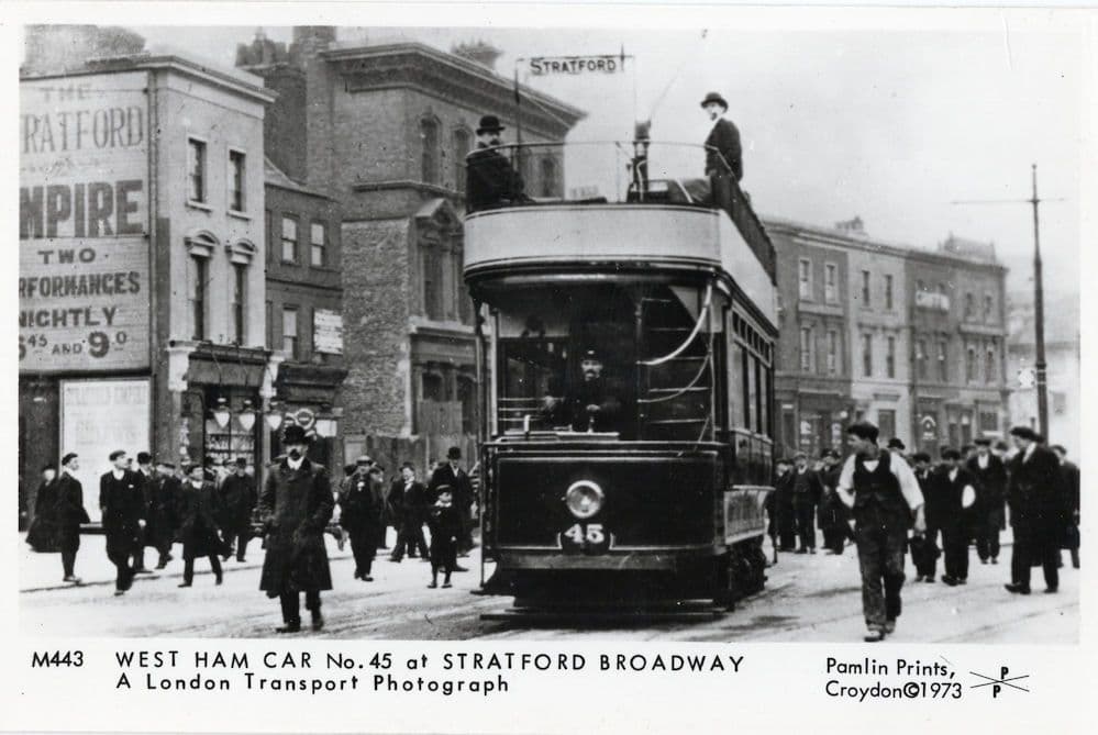 West Ham 45 Bus Car at Stratford Broadway London Transport RPC Postcard