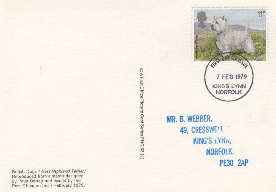 West Highland Terrier Norfolk Dog First Day Cover Postcard