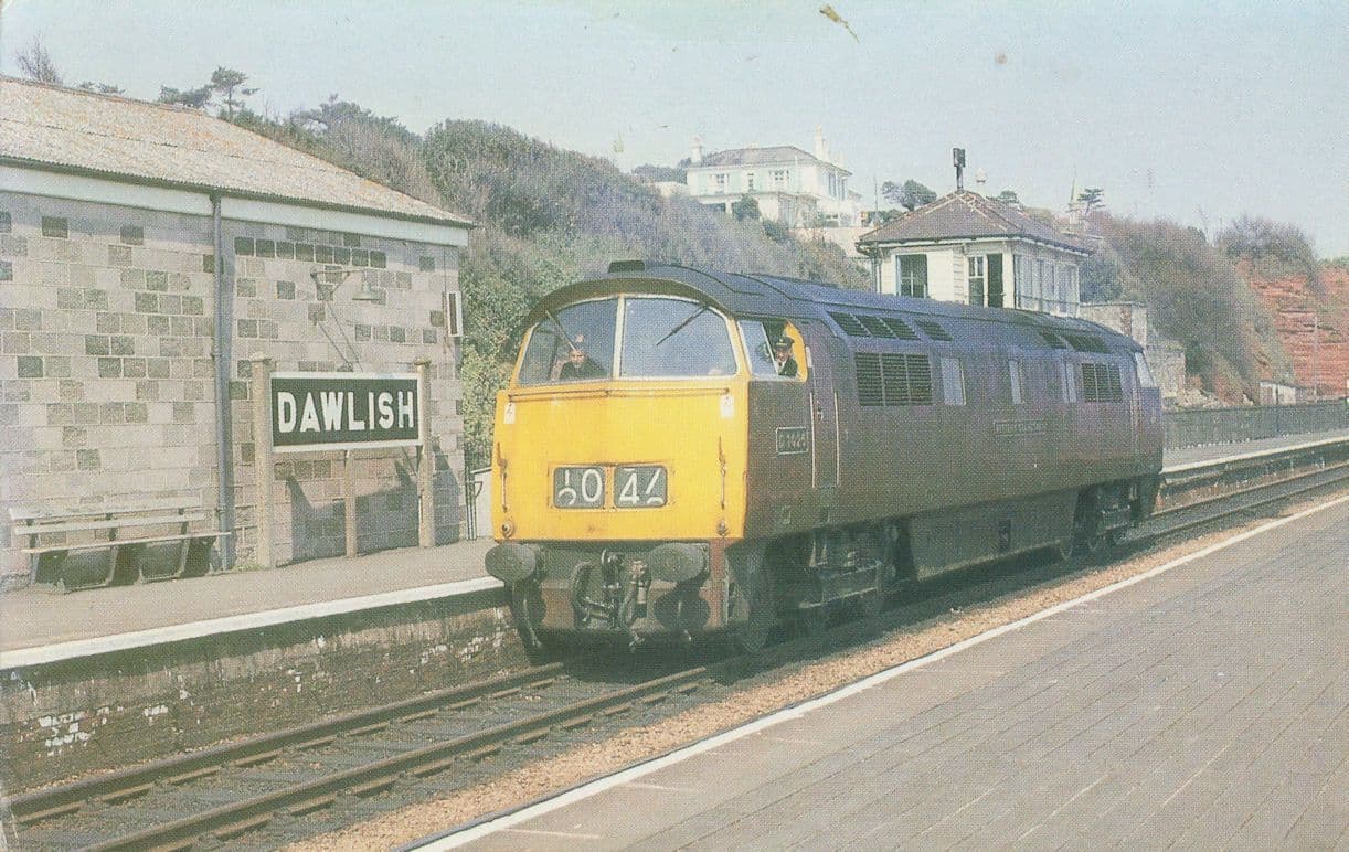 Western Class 52 at Dawlish Station Railway Postcard