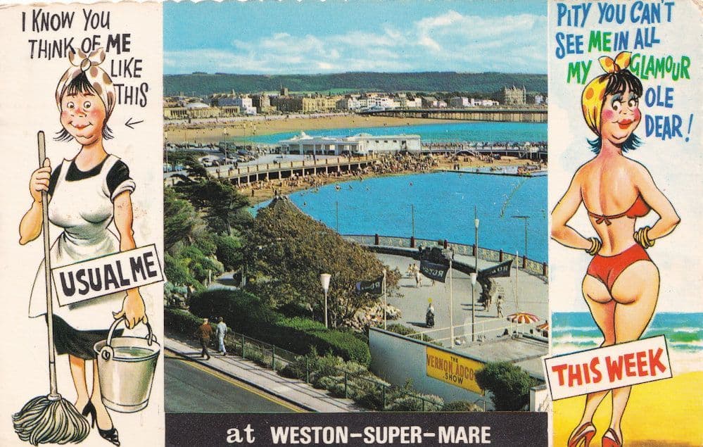 Weston Super Mare Housewife vs Glamour Comic Postcard