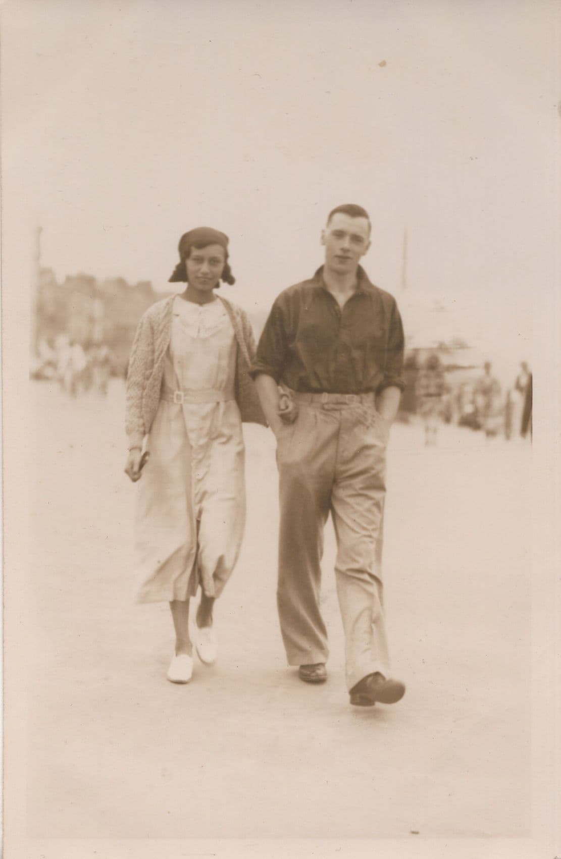 Weymouth Beach In WW2 Romance Old Real Photo Postcard