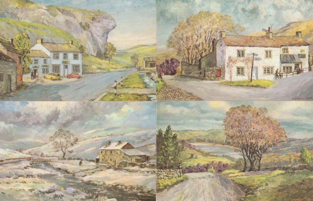 Wharfedale Swinsty Malham Kilnsey Yorkshire 4x Painting Postcard s