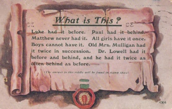 What Is This Luke Paul Matthew Mrs Mulligan Riddle Joke Antique Postcard