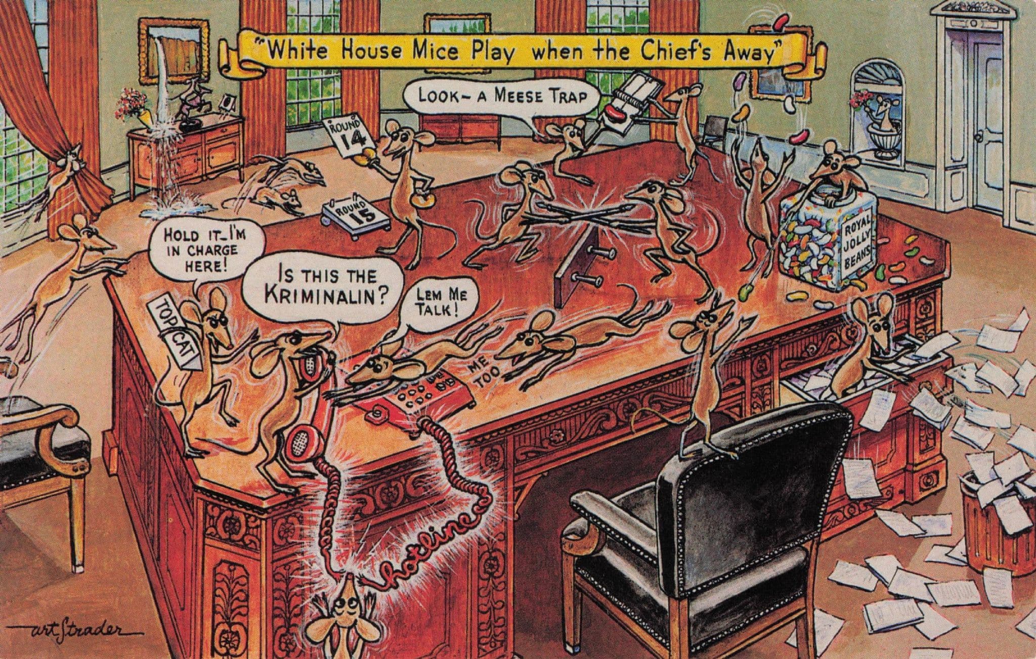 White House Mice Party American President Comic Art 1982 Postcard