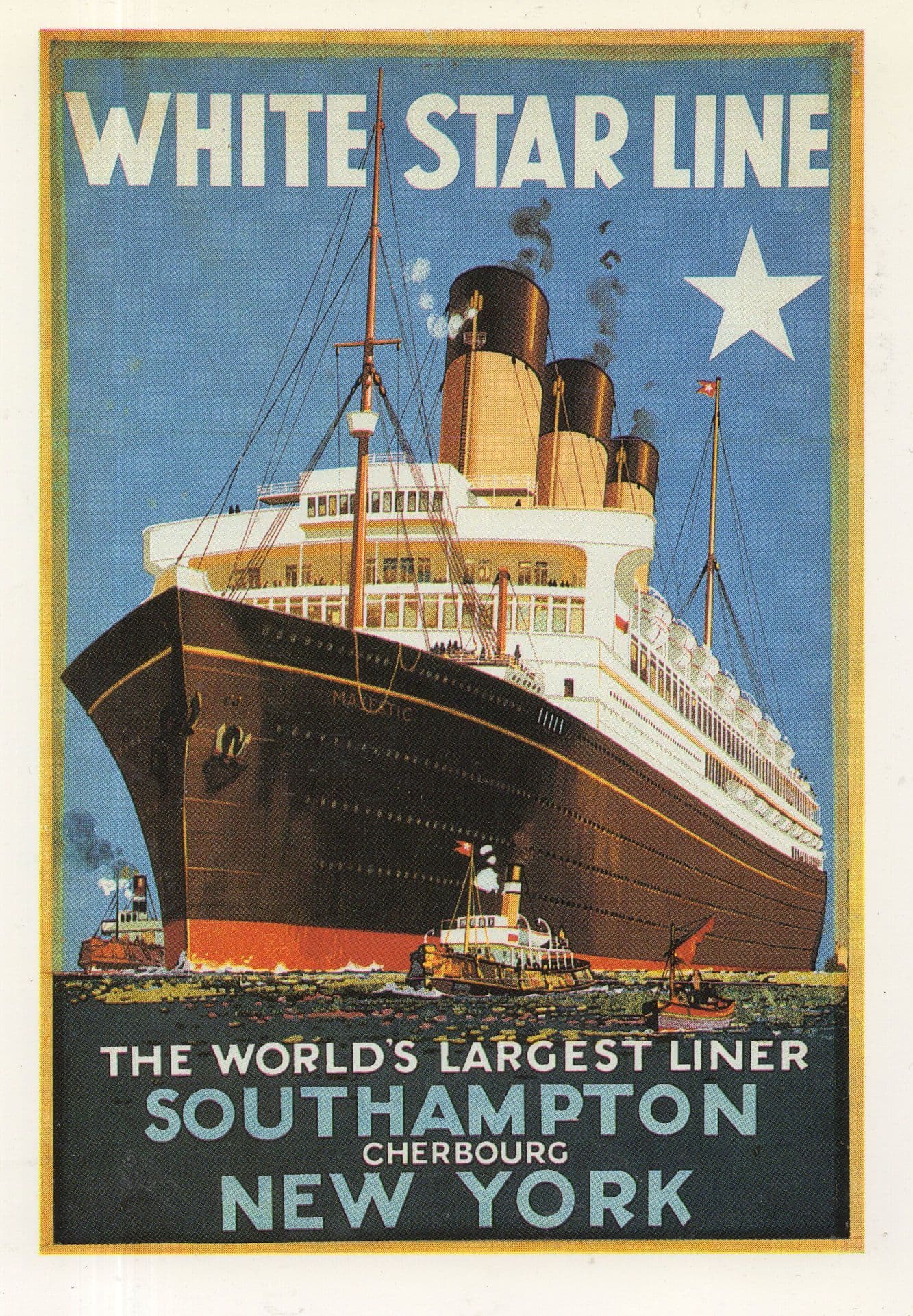 White Star Line Southampton To New York Ship Poster Postcard
