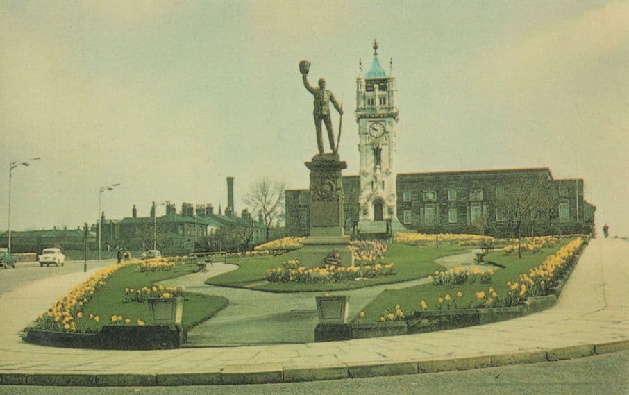 Whitehead Clock Tower & Military Statue Lancashire 1970s Postcard
