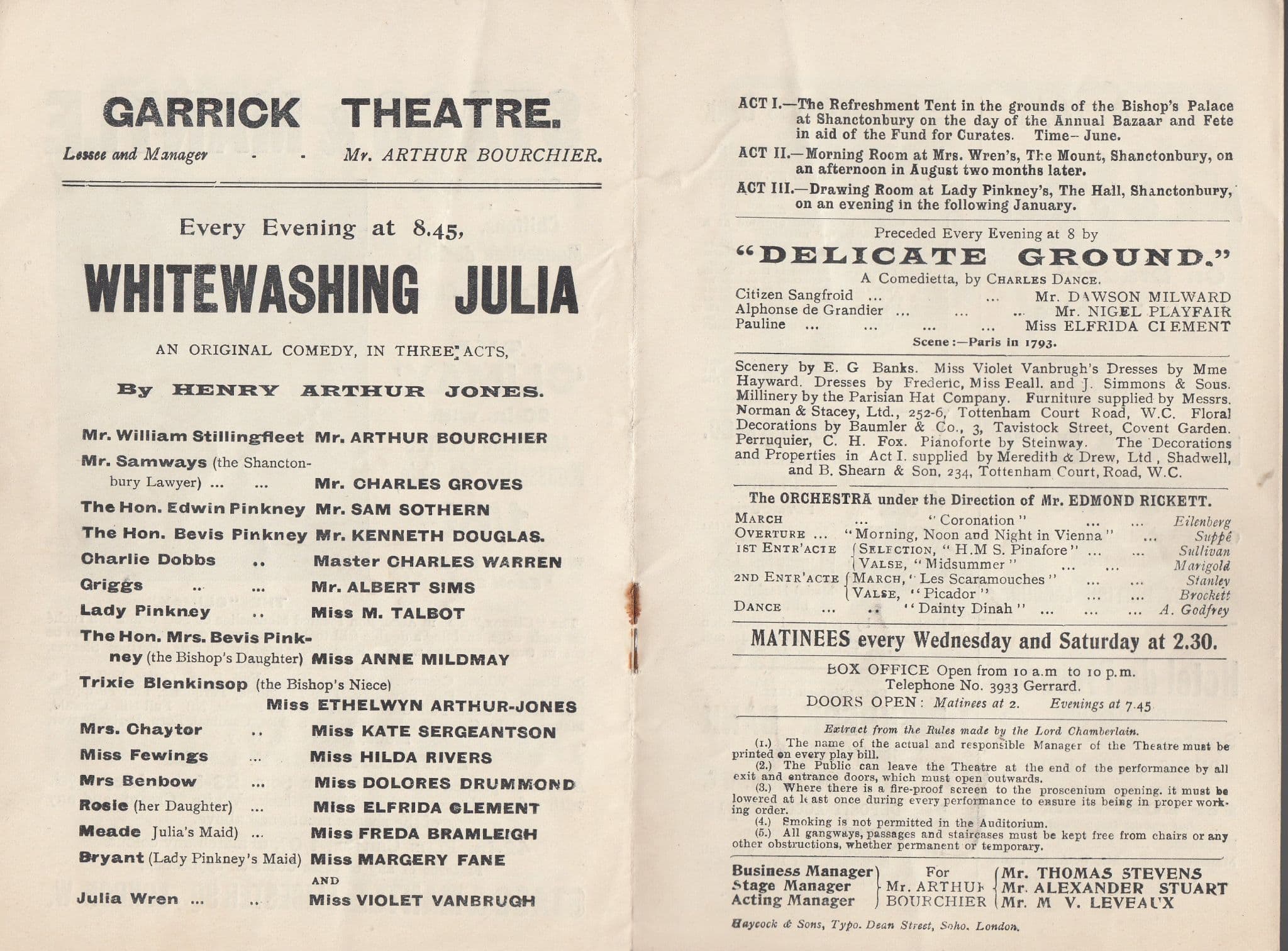 Whitewashing Julia Church Bazaar Fund For Curates Comedy Garrick Theatre Programme
