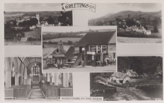 Widecombe In The Moor Garage Antique Petrol Pump Vintage Real Photo Postcard