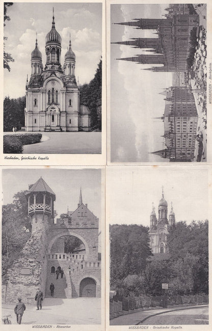 Wiesbaden Kochbrunnen Panorama Romertor Kapelle EIGHT 8x German Postcard s