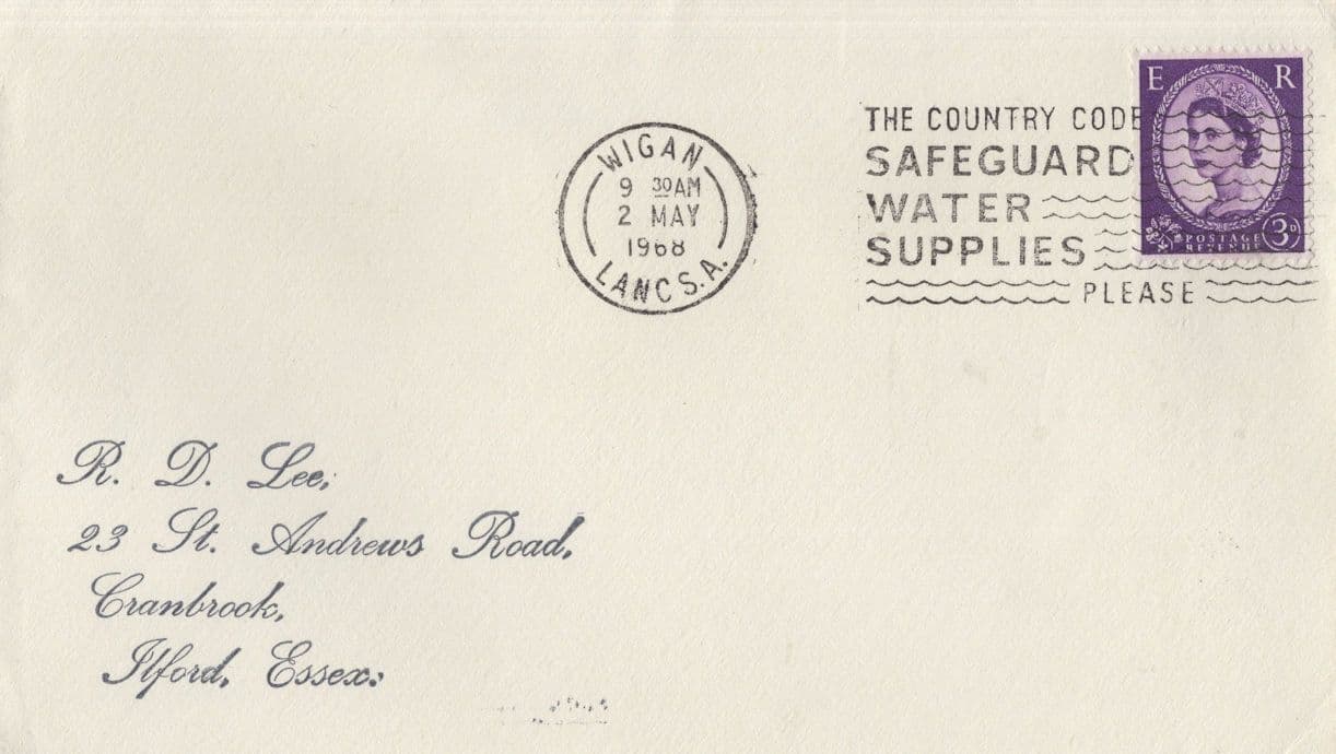 Wigan Water Supplies 1968 Cover Postal History  Souvenir