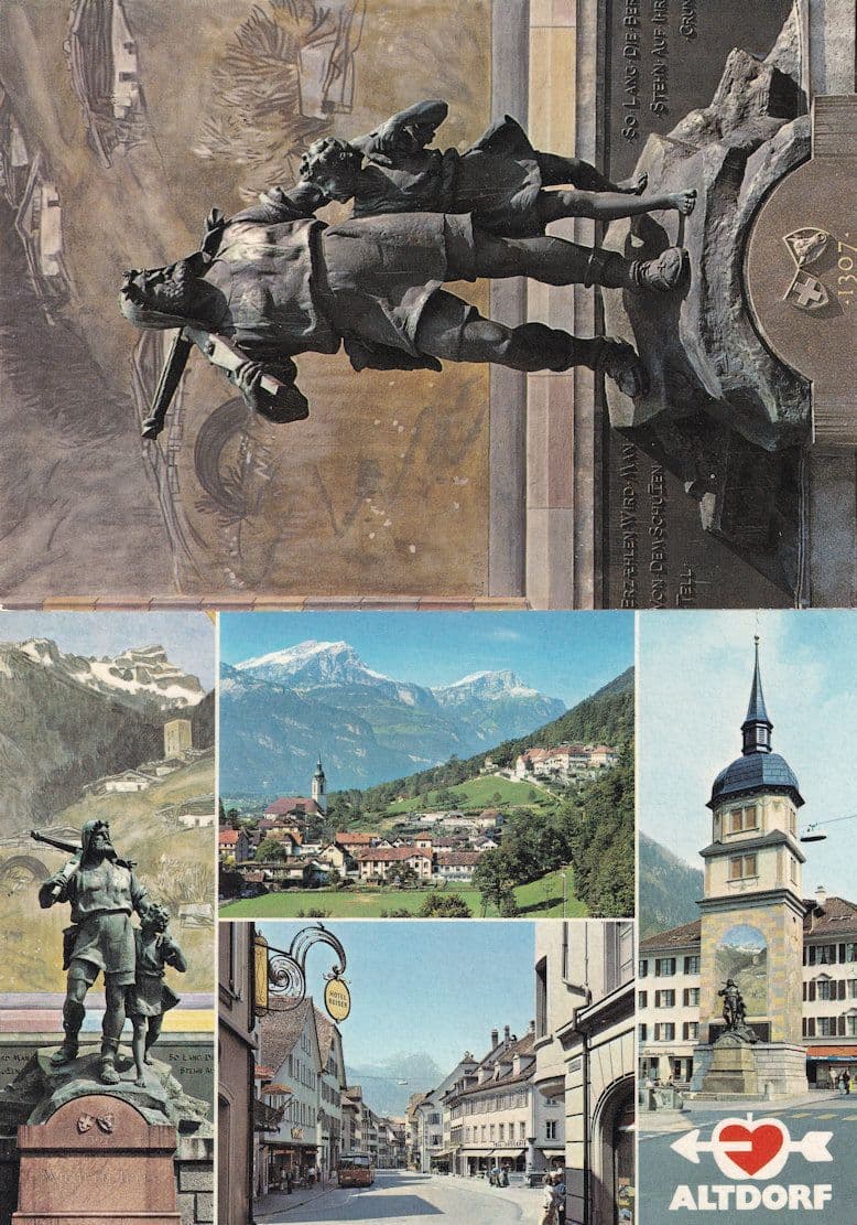 Wiliam Tell Statue Altdorf Switzerland 2x Postcard s