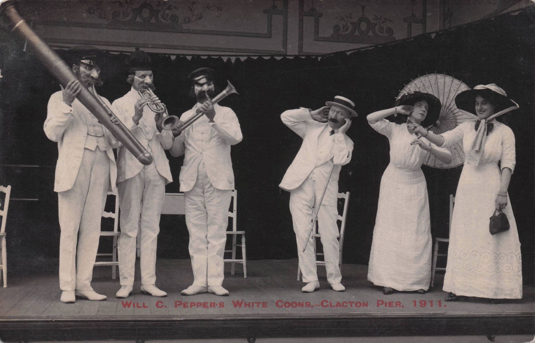 Will Peppers White Coons Clacton On Sea Entertainers 1911 Postcard