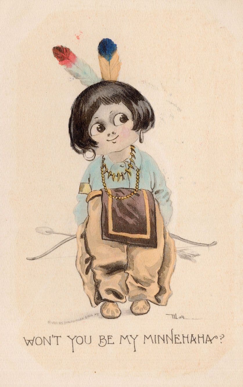 Will You Be My Minnehaha Red Indian Children Comic Old Postcard
