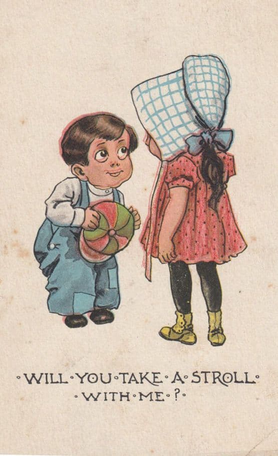 Will You Take A Walk With Me Children Rambling Cute Old Comic Humour Postcard