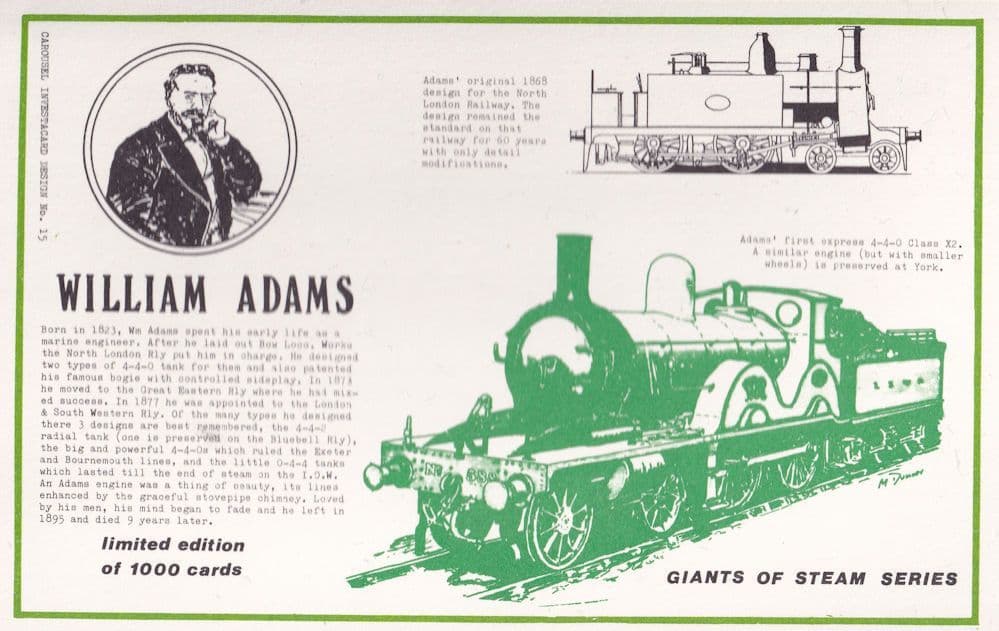 William Adams Steam Train Railway Limited Edition Postcard