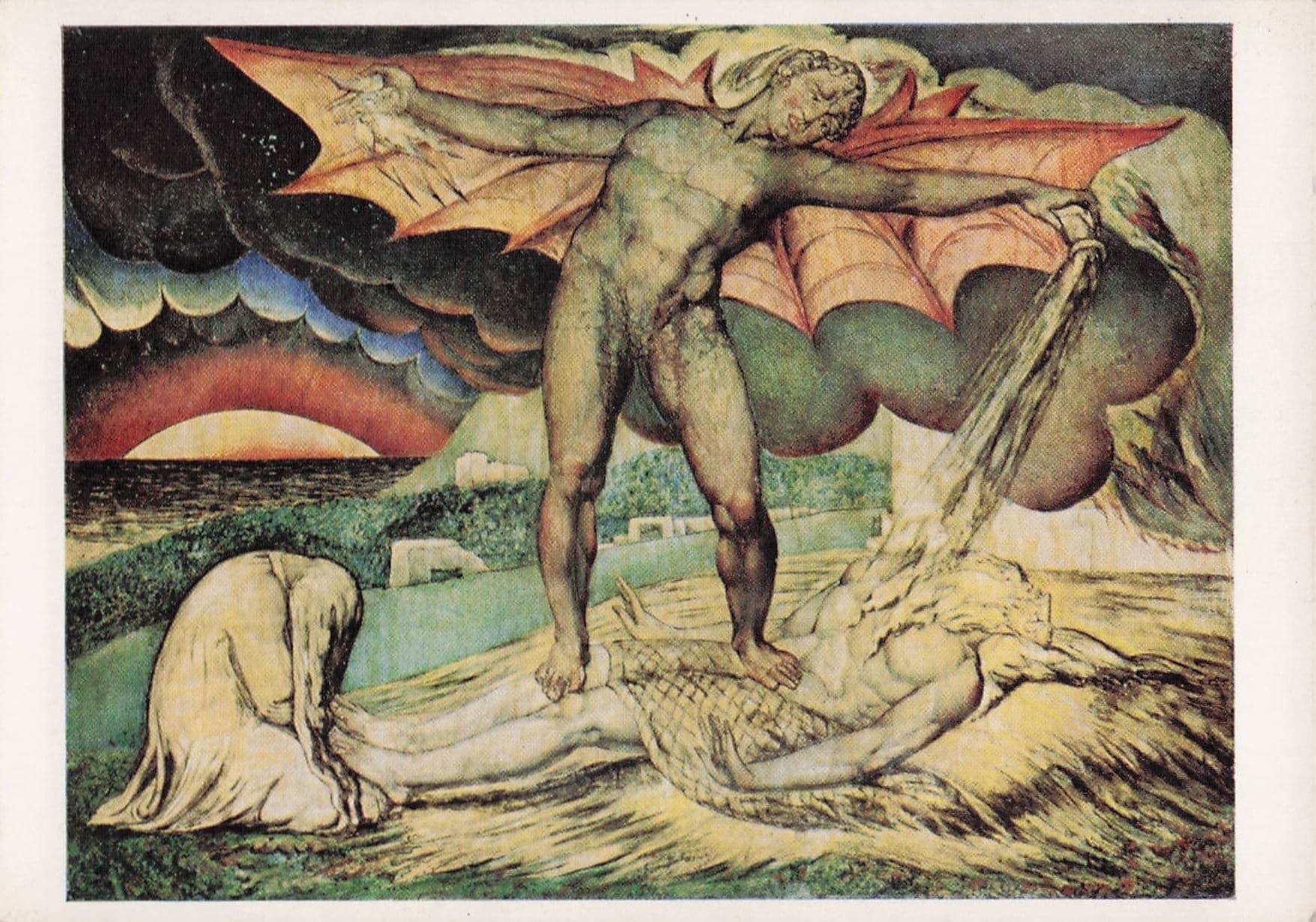 William Blake Satan Smiling Job With Sore Balls Painting Postcard