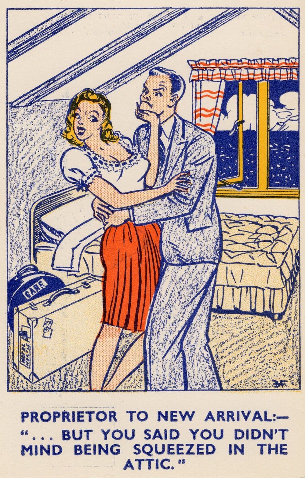 William Foster Squeezed In The Hotel Attic Groping Old Comic Postcard