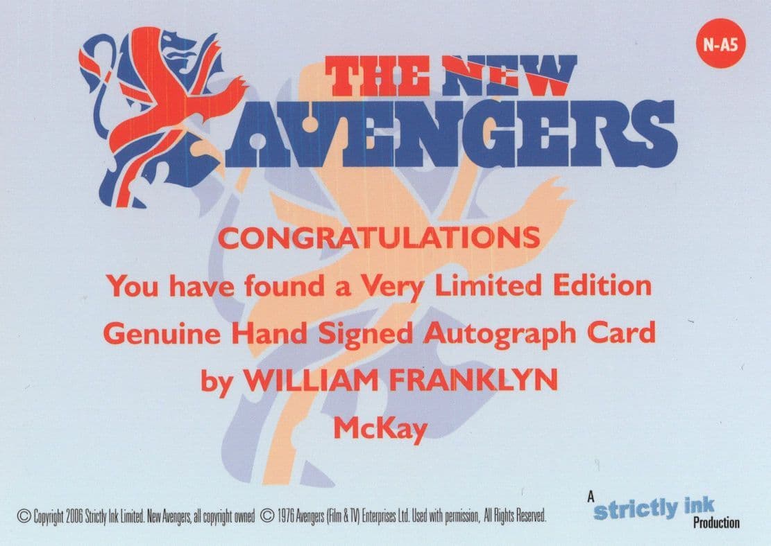 William Franklyn The New Avengers Hand Signed Photo Card