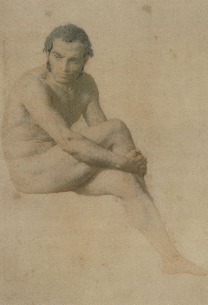 William Mulready Seated Male Nude Torso 1850 Risque Victorian Painting Postcard