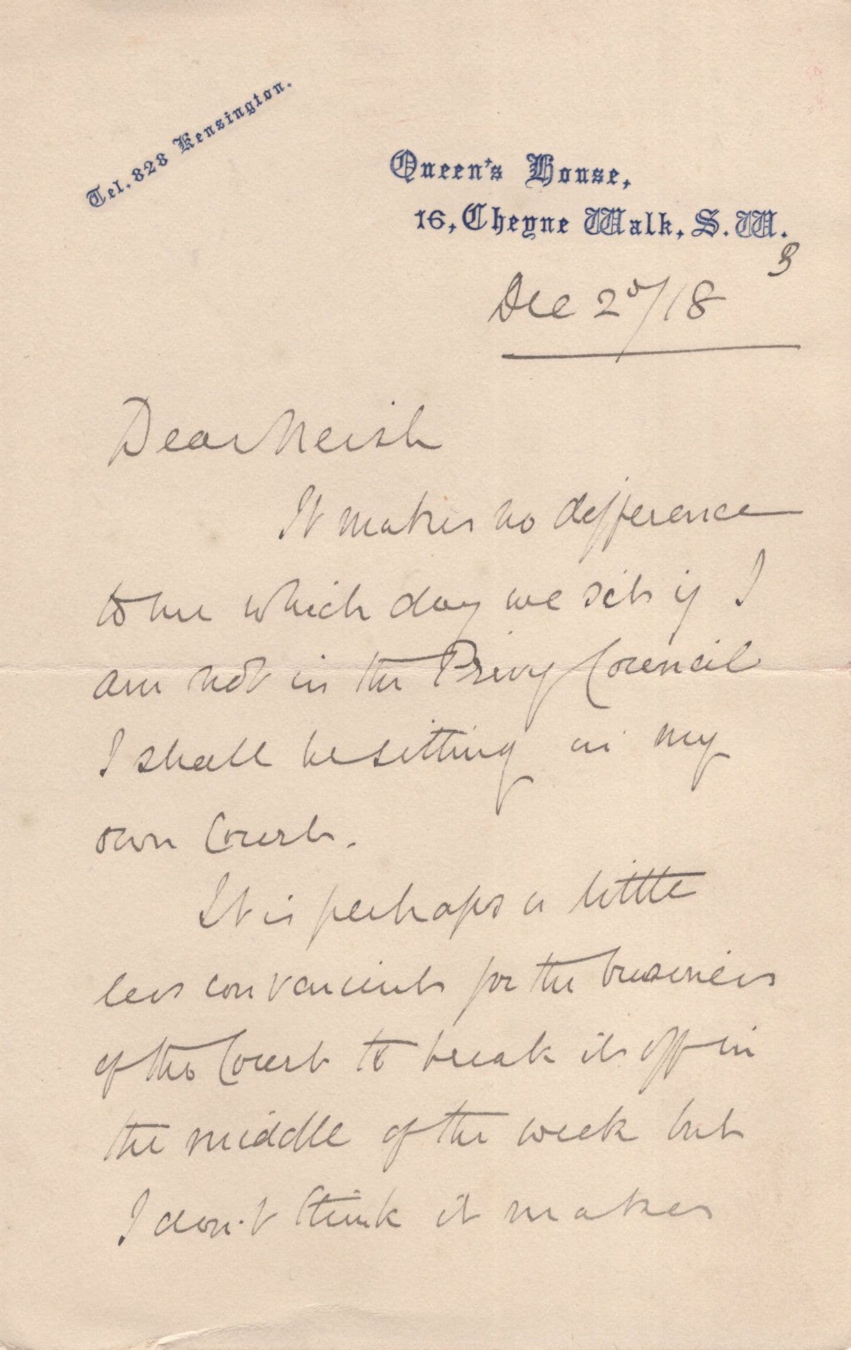 William Pickford 1st Baron Derby Strerndale Judge Old Hand Signed Letter