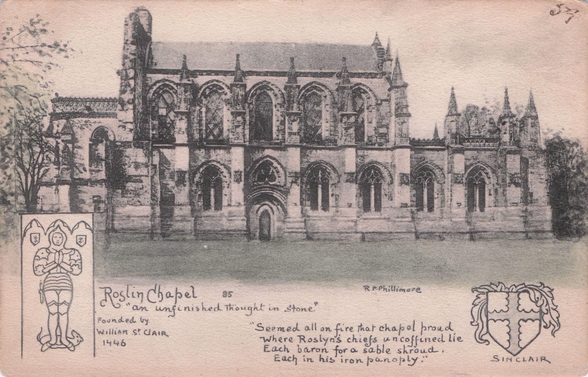William St Clair of Roslin Chapel Sinclair Shield Phillimore Old Postcard