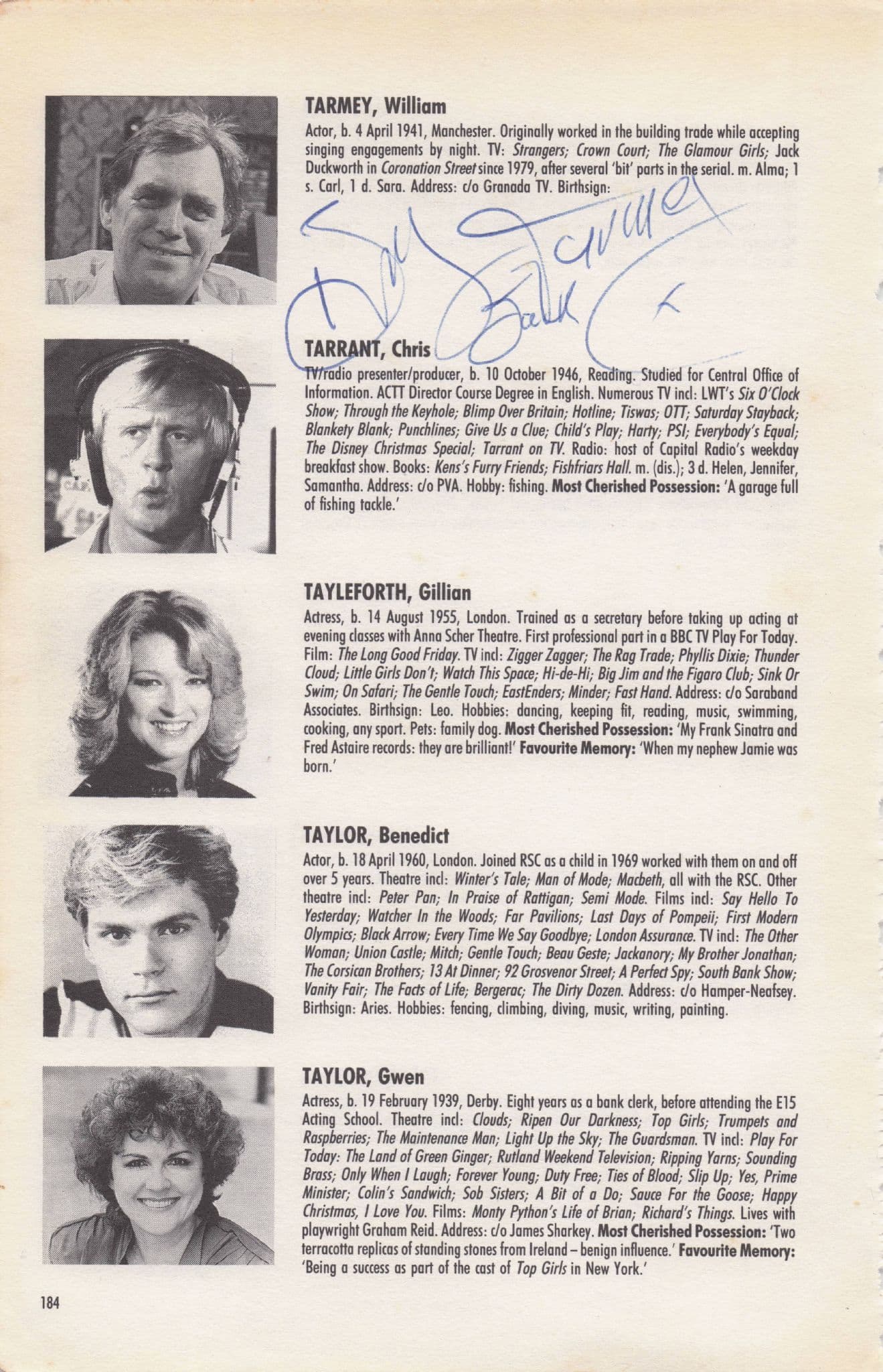 William Tarmey Coronation Street Hand Signed Autograph