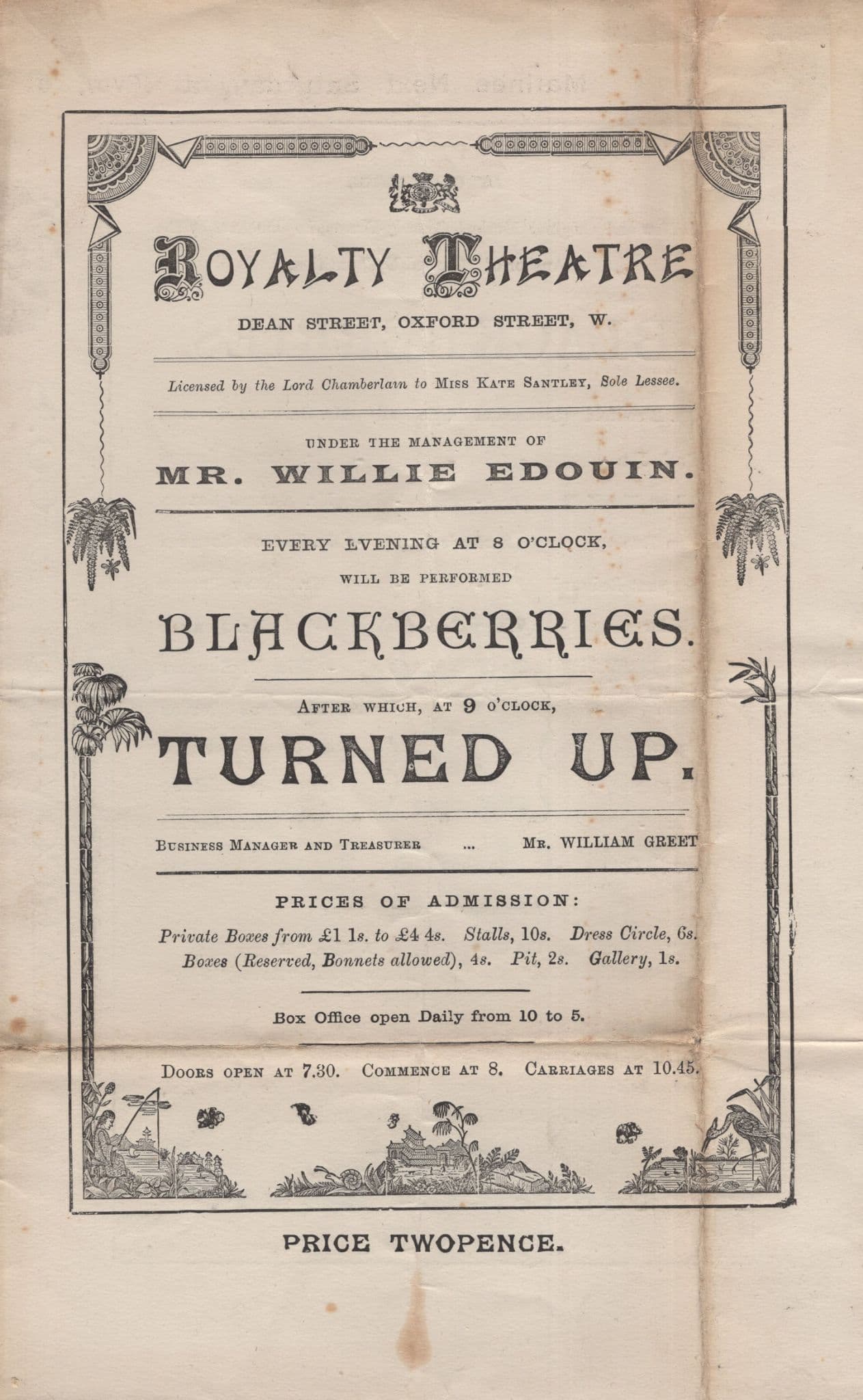 Willie Edouin Burlesque Comedian Victorian Kent Musical Nottingham Theatre Programme