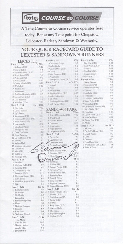 Willie Ryan Nottingham 1996 Horse Racing Hand Signed Programme