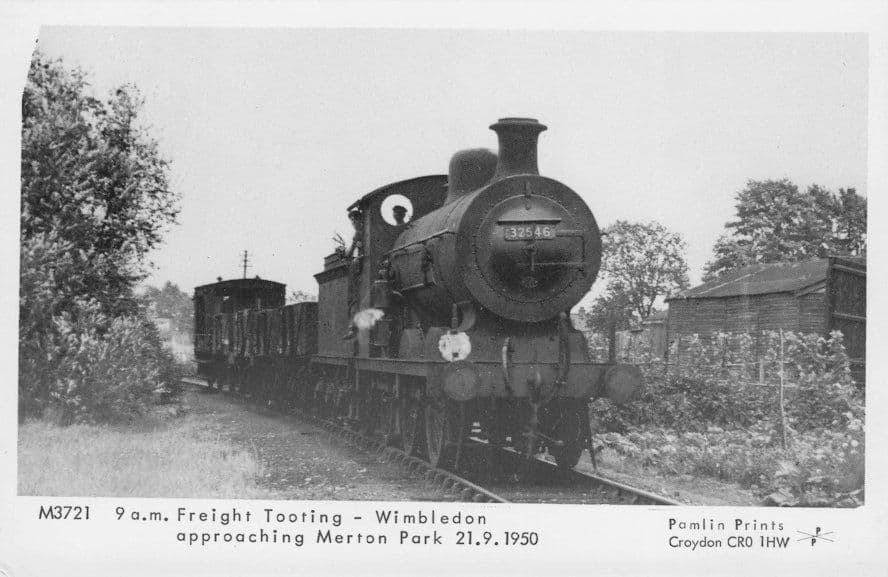 Wimbledon Old Train at Merton Park in 1950 Pamlin Prints Railway RPC Postcard