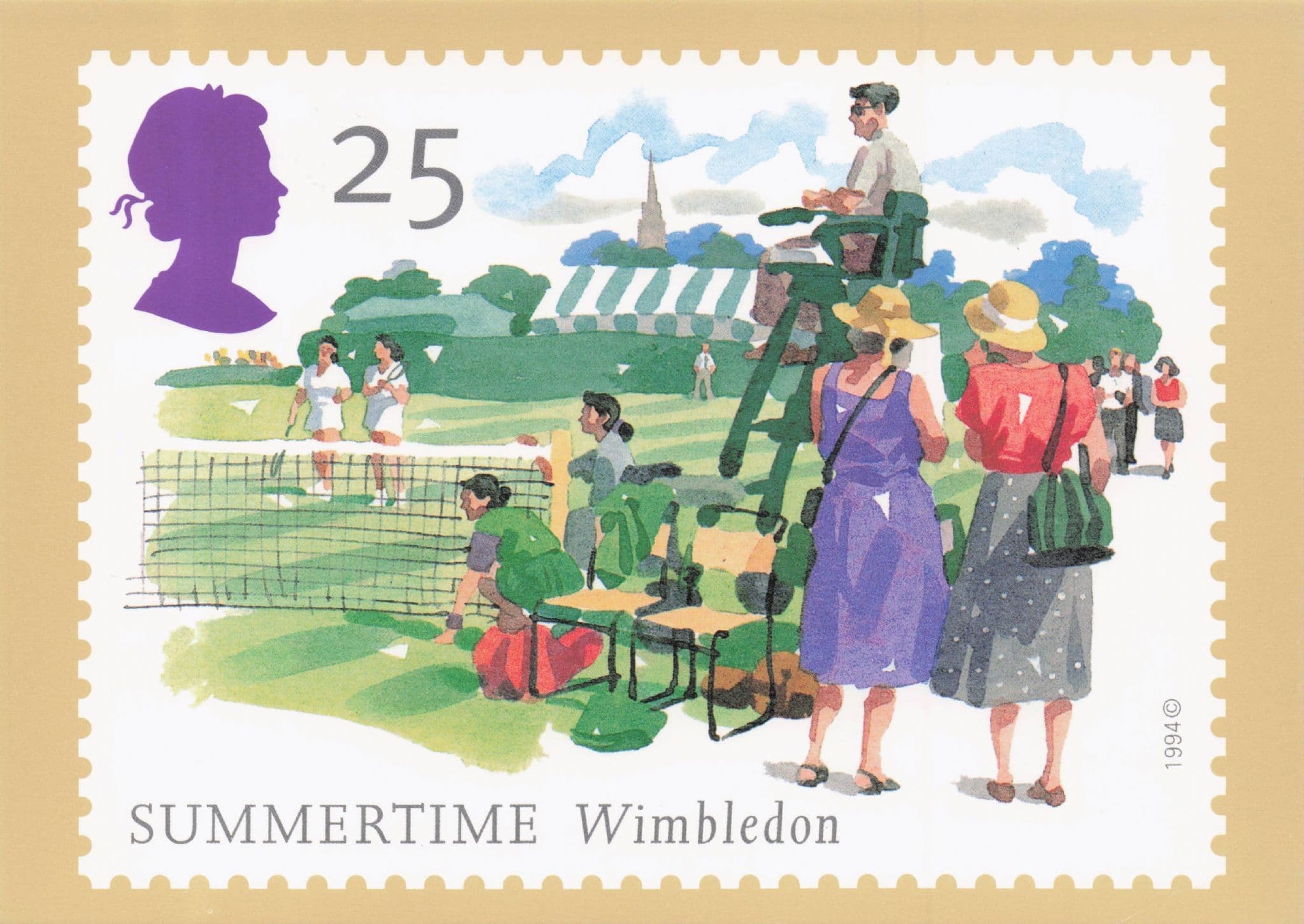 Wimbledon Tennis Courts Ball Girls Fashion in 1994 Painting Postcard