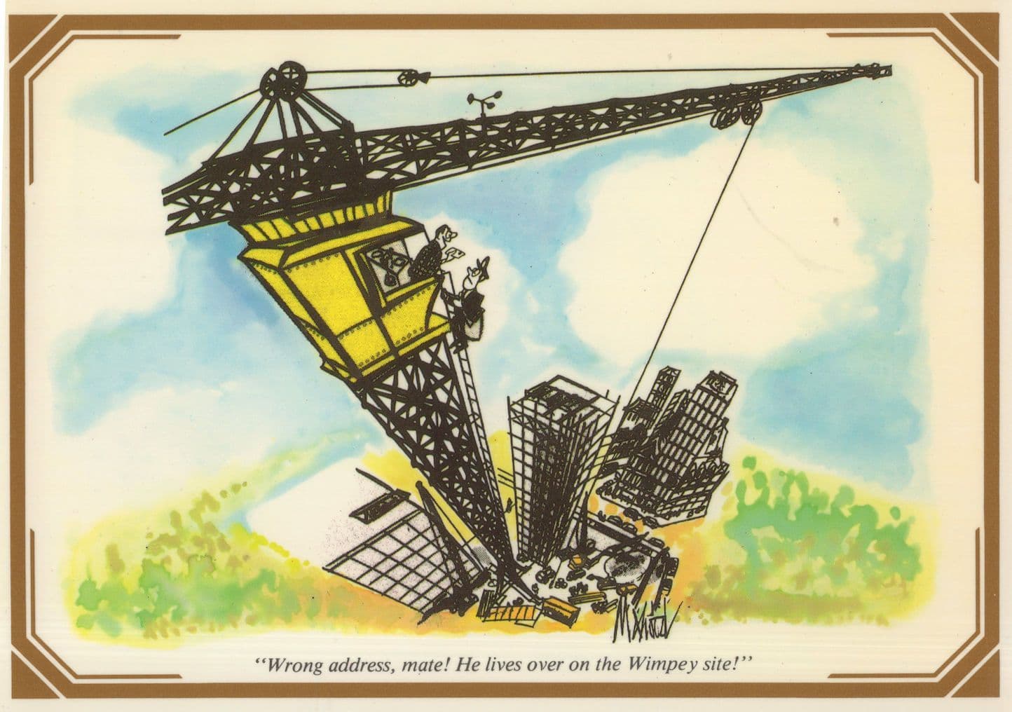 Wimpey Construction Crane Building Site Comic Postcard