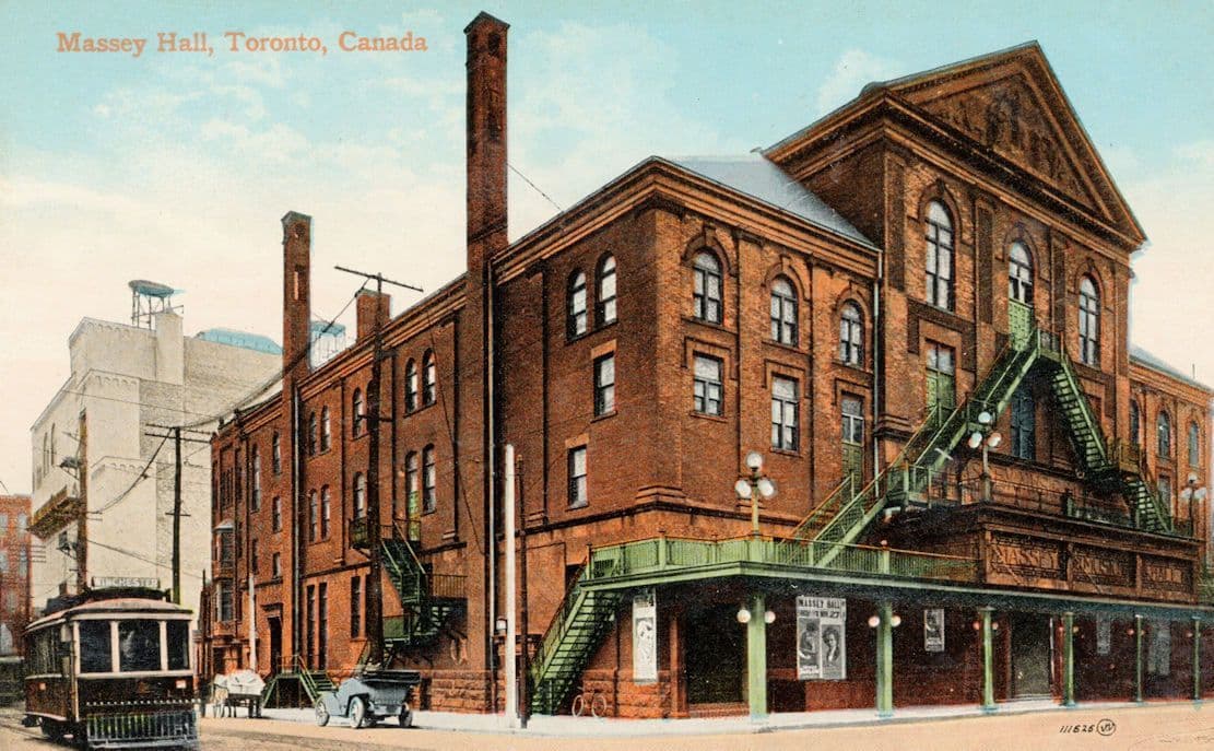 Winchester Tram at Massey Hall Toronto Billboards Old Canada Postcard