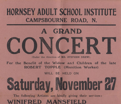 Winifred Mansfield Comedy Ventriloquist WW1 1900s Hornsey Theatre Programme Show Poster
