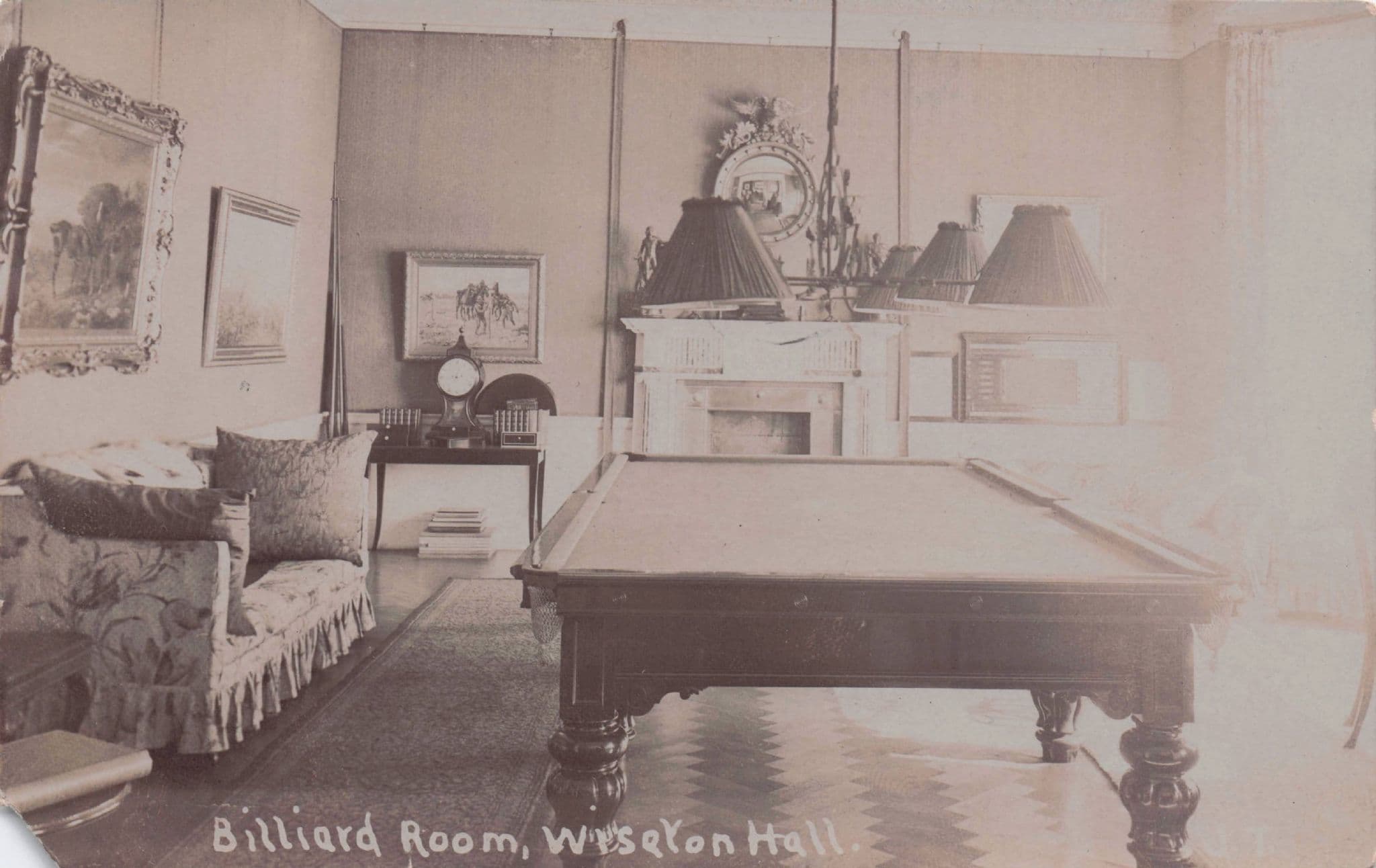 Wiseton Hall Billiard Room Nottingham Old Real Photo Postcard