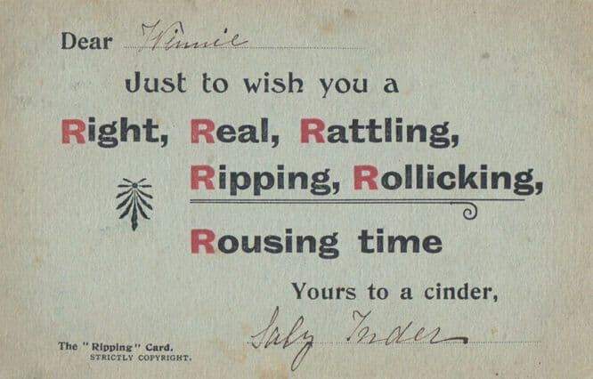 Wishing You Rollicking Rousing Ripping Time The Good Old Days Antique Postcard